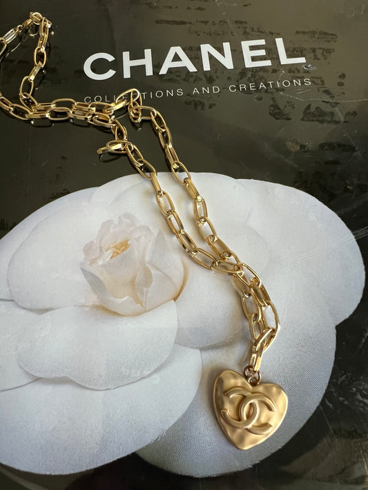 Gold Heart Shaped Chanel Pendant Necklace image 0