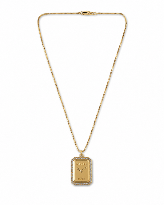 Pink Crystal Chanel Clock Pendent Necklace