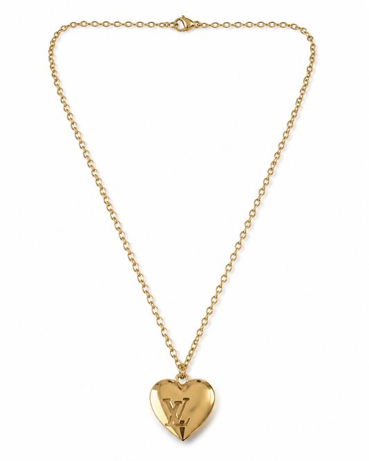 Gold Heart LV Pendent Necklace