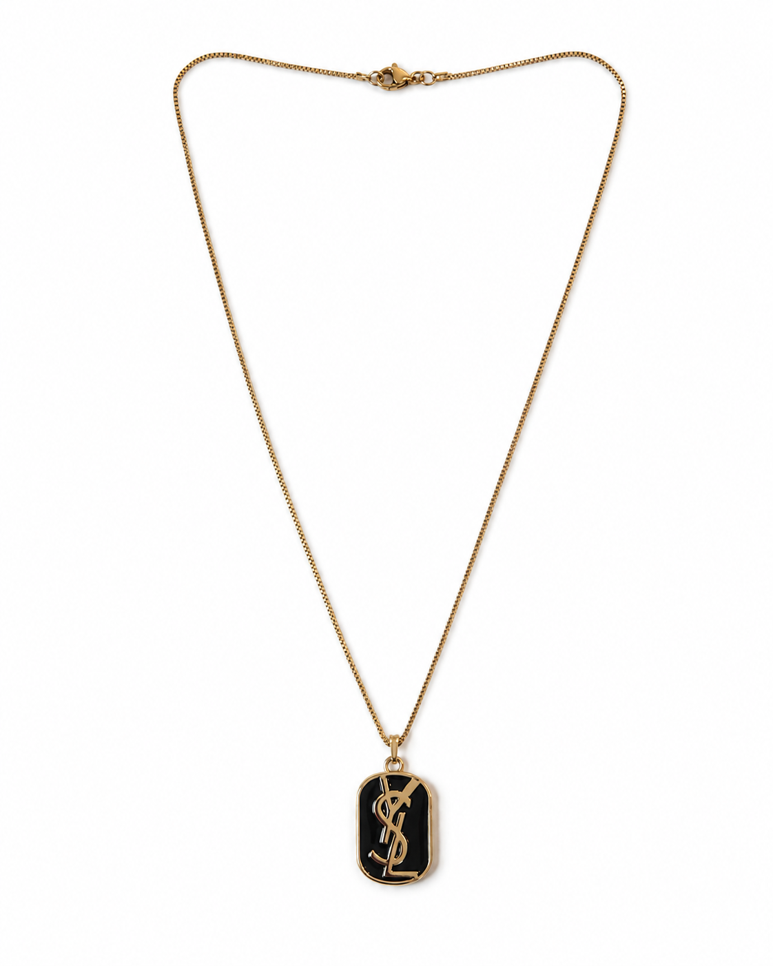 Black & Gold YSL Dog Tag Necklace